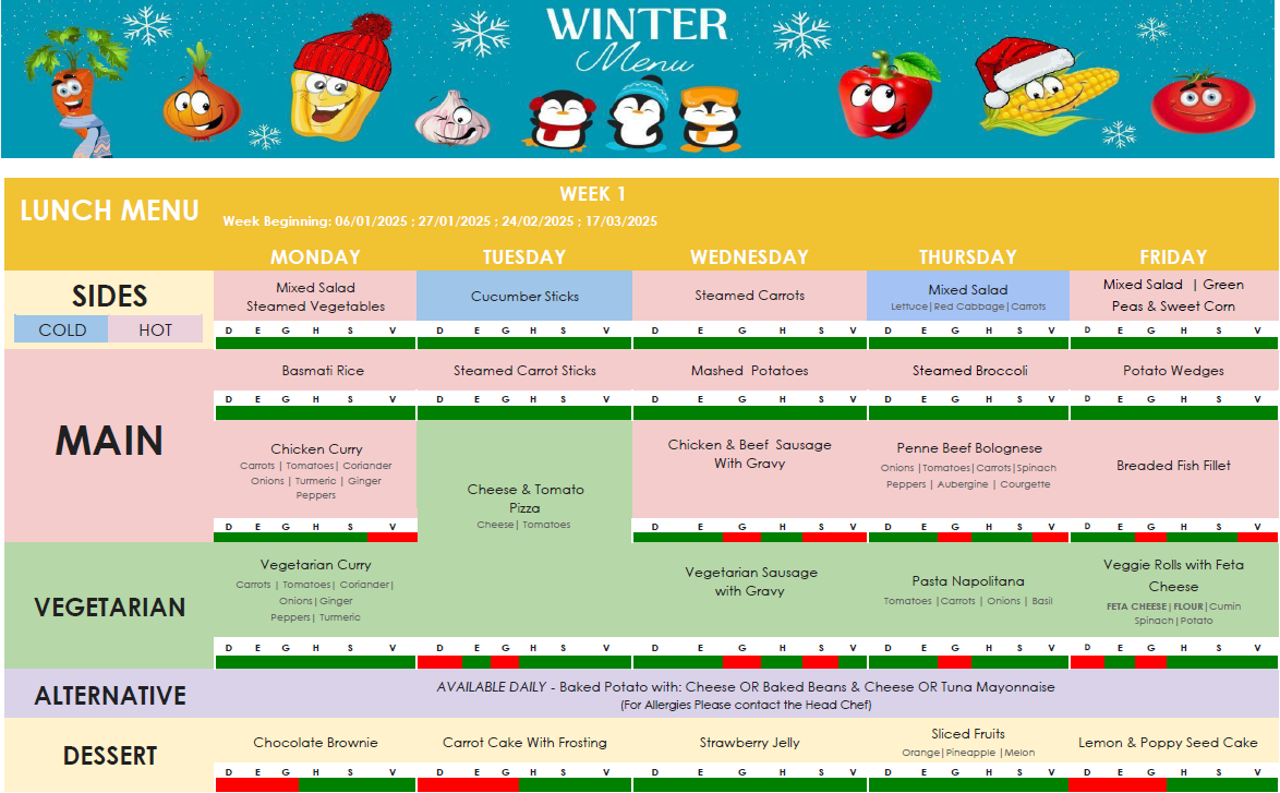 Spring Term Week 1 Menu