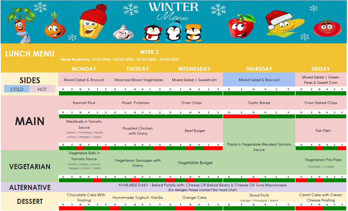 Spring Term Week 2 Menu